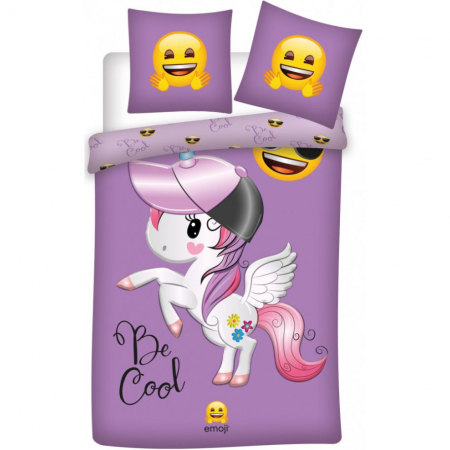 Cadouri copii bebelusi 0+ - Lenjerie de pat pentru copii Emoji Unicorns  140×200 cm, 70×90 cm, Disney, 100% bumbac