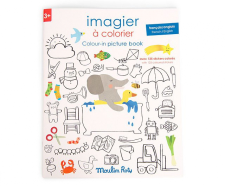 Idei de cadouri sub 100 de lei - Carte de desen cu abtibilduri Engleza-Franceza, Moulin Roty