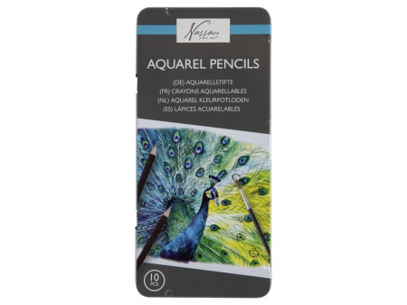 Creioane Colorate - Set 10 creioane acuarela, in cutie metalica, Fine-Art, Nassau