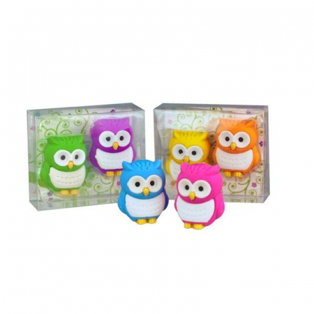 Creioane Colorate - Set 2 radiere in forma de bufnita