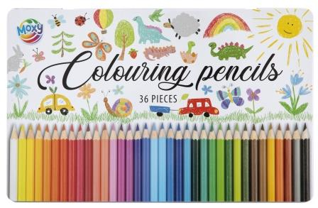 Creioane Colorate - Set 36 creioane colorate in cutie metalica, Moxy