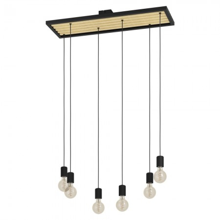 BLACK FRIDAY - Lustra Eglo Consett, negru, lemn, 6XE27, L.78 cm, 43725