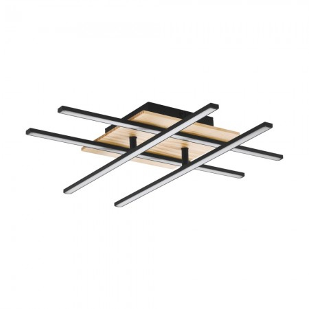 BLACK FRIDAY - Lustra Eglo Marinello, negru, lemn natur, LED, 21W, 2960 lumeni, alb cald 3000K, L.50 cm, 99793