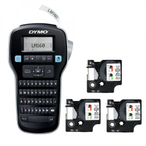 compari.ro - MaÅŸinÄƒ de etichetat - Start kit DYMO LabelManager 160 aparat etichetat cu 3 x Banda originala DYMO D1 12mm x 7m negru/alb S0946320 S0720530