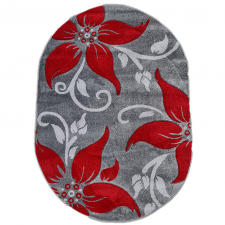 Covoare Moderne - Covor Carvino, 240 x 340 Gri Deschis/Rosu Oval 1884A