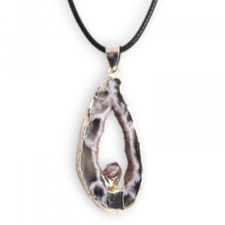 Cristale pe beneficii - Colier cu Pandantiv din Agat si varf Ametist – Protectie si Echilibru Energetic