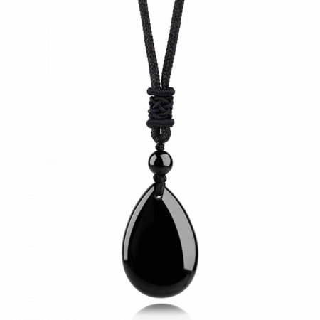 Cristale pe beneficii - Colier din Cristal Obsidian in Forma de Lacrima Bijuterie Manuala cu Snur Reglabil pentru Barbati si Femei