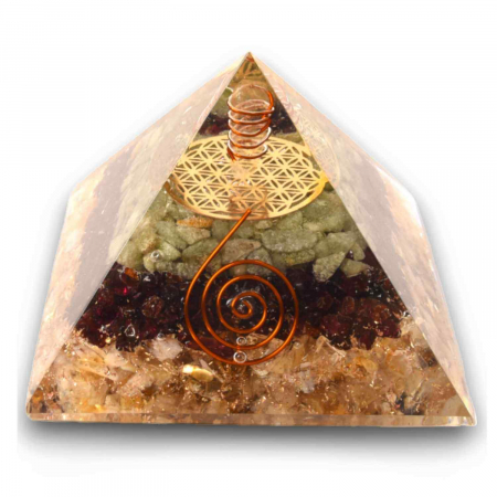 Cristale pe beneficii - Piramida orgonica 5.5 cm cu trei tipuri de cristale Citrin, Aventurin verde si Granat - Energie, Prosperitate și Echilibru