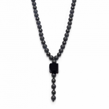 Cristale pe beneficii - Colier cu Margele din Obsidian Negru si Onyx model Y Piatra Naturala Bruta de Obsidian Accesorizata cu Margele de Cristal Onyx pentru Rugaciune, Vindecare si Energie Reiki