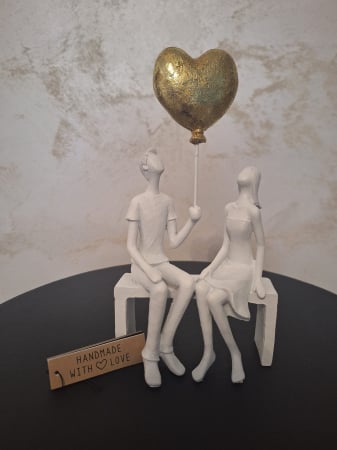 Covoare in Stil Boho - Decoratiune Cuplu balon inima , rasina, alb auriu-creativdeco.ro