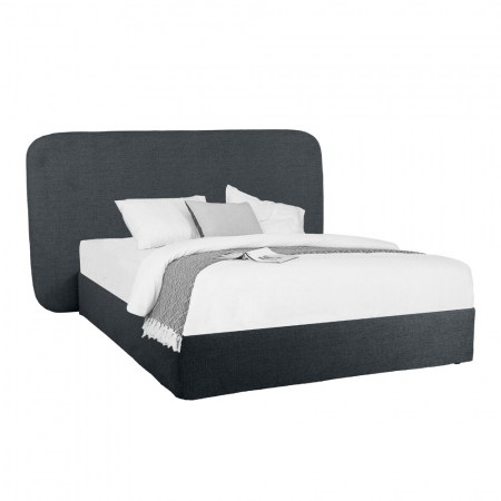 Canapele in Stil Boho - Pat tapițat gri antracit cu tăblie ovală – design fluid și elegant