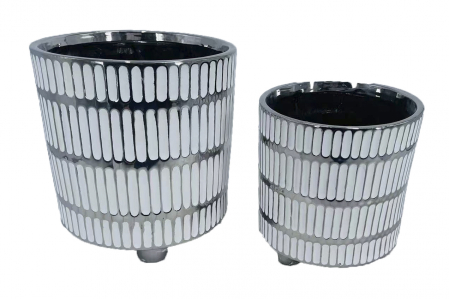 Scaune in Stil Glam - Set suporturi ghivece albe cu accente argintii | CreativDeco