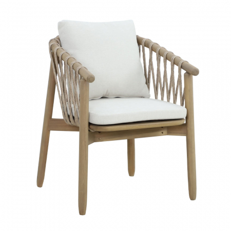 Canapele in Stil Boho - Set 2 scaune natural alb Corda cu pernă, lemn de acacia și frânghii