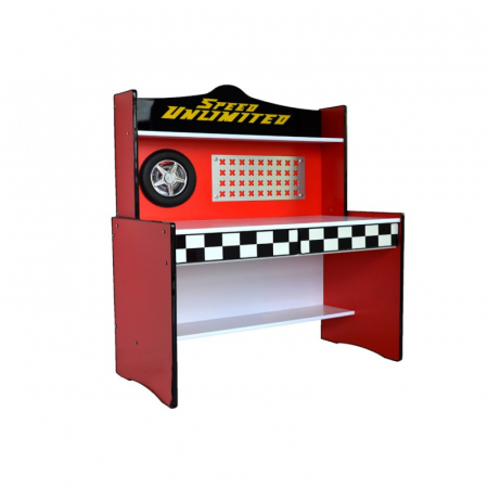 Produse - Birou Speed 121x145x60 cm MDF Nuanta Rosu/Negru