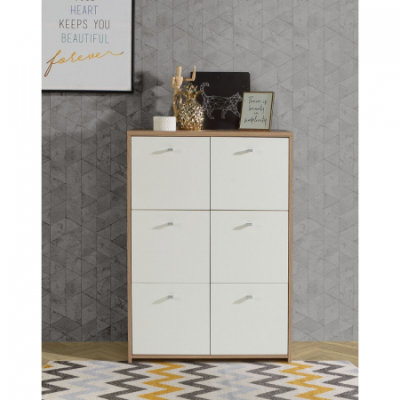 Produse - Comodă Tisa 77x112x29 cm Nuanta Alb/Sonoma
