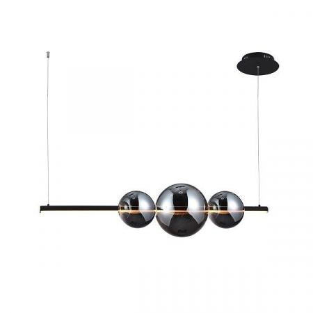 Lustre - Lustra moderna neagra Uros 120 cm, iluminare LED dimabila, 3 globuri sticla fumurie, AZ 3352 - Azzardo